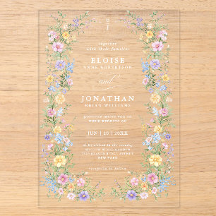 Invitations En Acrylique Mariage Floral de Jardin Orné de Pastel Doux de Pr