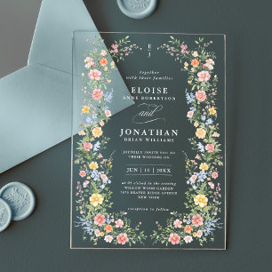 Invitations En Acrylique Mariage Floral de Jardin Orné de Pastel Doux de Pr