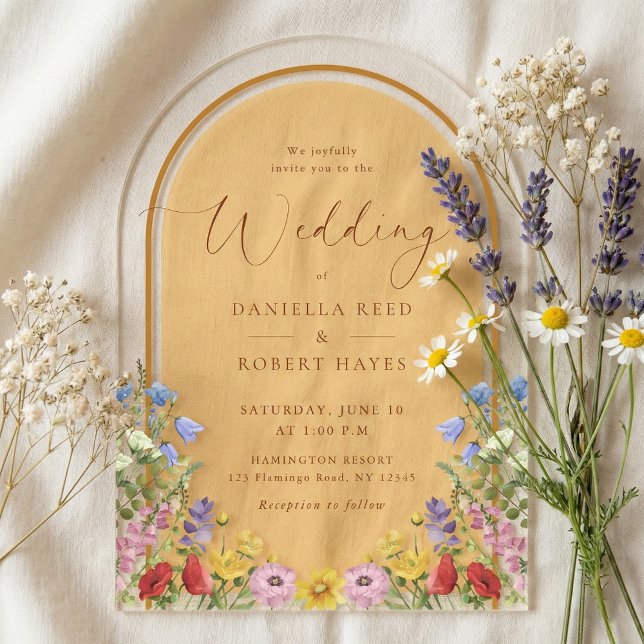 Invitations En Acrylique Mariage Floral de printemps été Jardin Rustique (create your own personalized rustic boho wildflower acrylic wedding invitation)