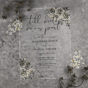 Invitations En Acrylique Mariage Floral De Roses Gothiques Noir Et Or