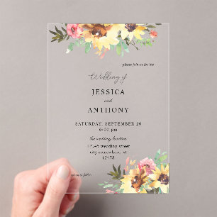 Invitations En Acrylique Mariage floral de tournesol d'été