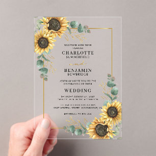 Invitations En Acrylique Mariage floral de tournesol Eucalyptus