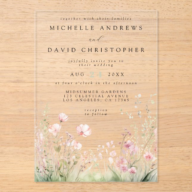 Invitations En Acrylique Mariage Floral Délicat (Recto)