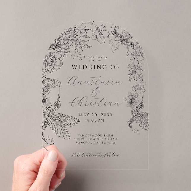 Invitations En Acrylique Mariage Floral Dessiné à la Main (In situ (ordinateur de poche))