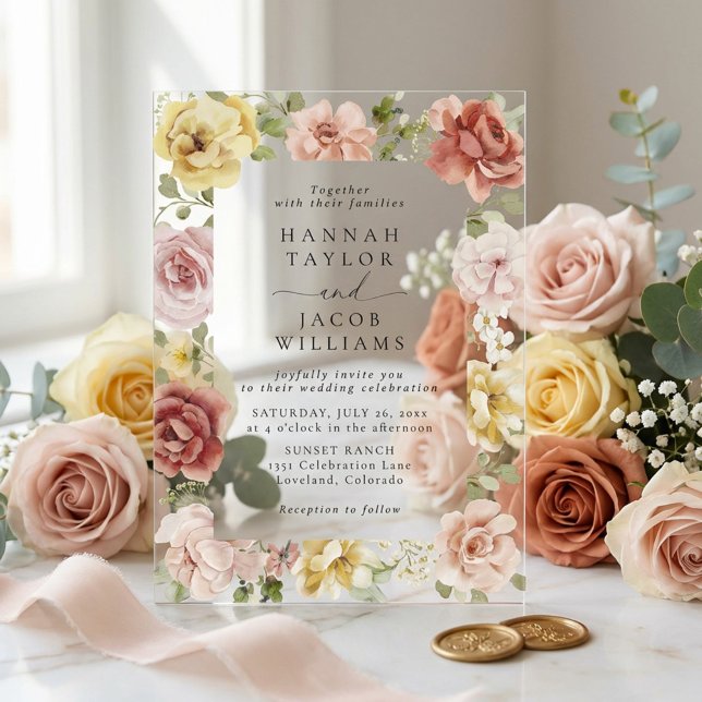 Invitations En Acrylique Mariage Floral d'Été (Créateur téléchargé)