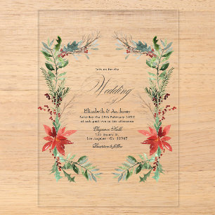 Invitations En Acrylique Mariage Floral d'Hiver Transparent de Noël