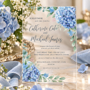 Invitations En Acrylique Mariage Floral d'Hydrangea Bleu