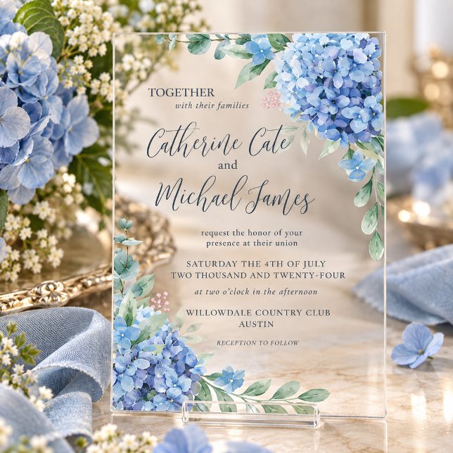 Invitations En Acrylique Mariage Floral d'Hydrangea Bleu  (Créateur téléchargé)
