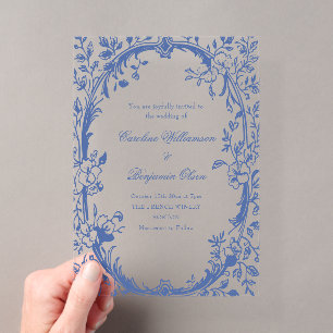 Invitations En Acrylique Mariage Floral Élégant Classique Bleu de Campagne 