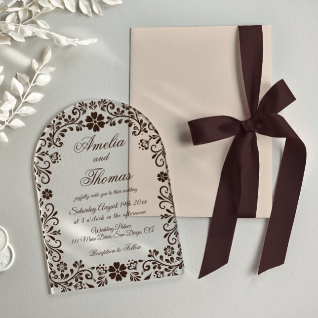 Invitations En Acrylique Mariage Floral Élégant Espresso  (Créateur téléchargé)