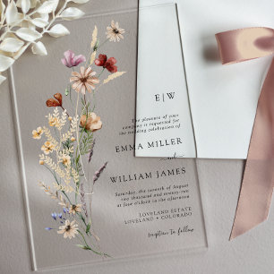 Invitations En Acrylique Mariage Floral Élégant et Simple