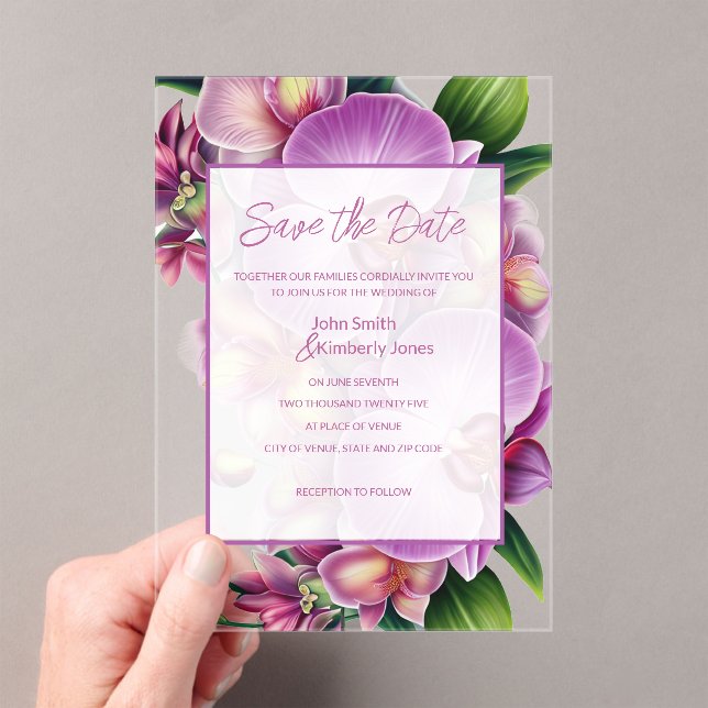 Invitations En Acrylique Mariage floral Enregistrer la date (In situ (ordinateur de poche))