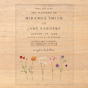 Invitations En Acrylique Mariage Floral Fierté Lesbienne