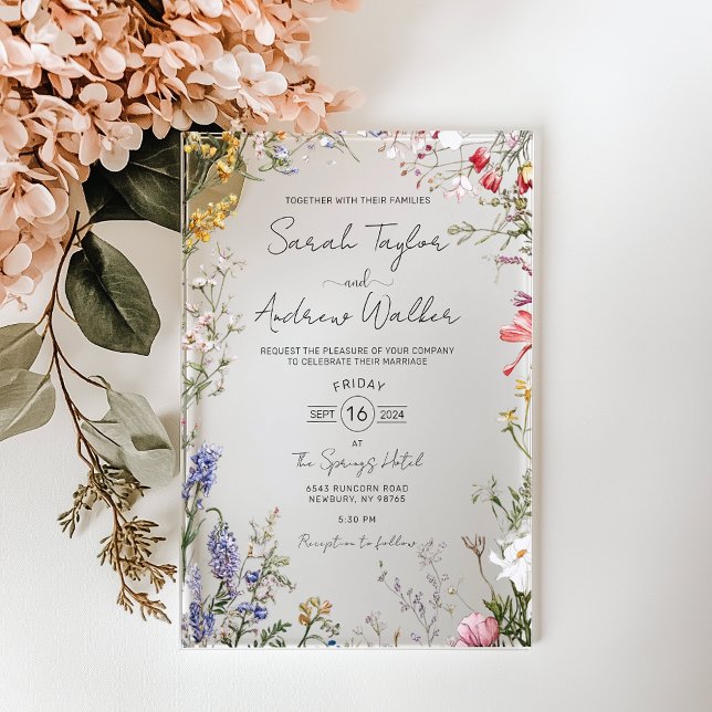 Invitations En Acrylique Mariage Floral Fleur sauvage rustique (Créateur téléchargé)