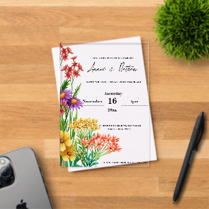 Invitations En Acrylique Mariage Floral Fleurs Sauvages Orange Violet Jolie