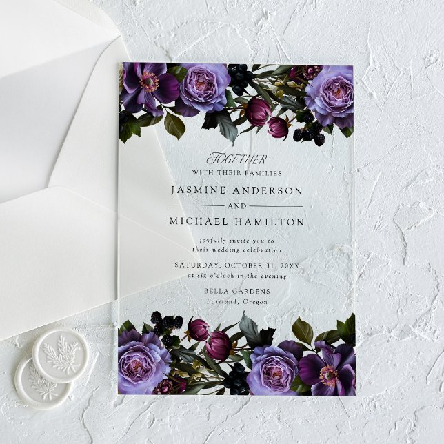 Invitations En Acrylique Mariage Floral Gothique Maussade (Créateur téléchargé)