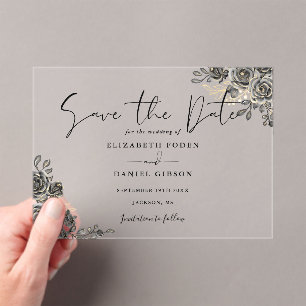 Invitations En Acrylique Mariage Floral Gothique Noir Et Or Enregistrer La 