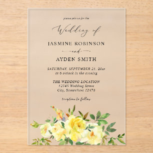 Invitations En Acrylique Mariage floral jaune