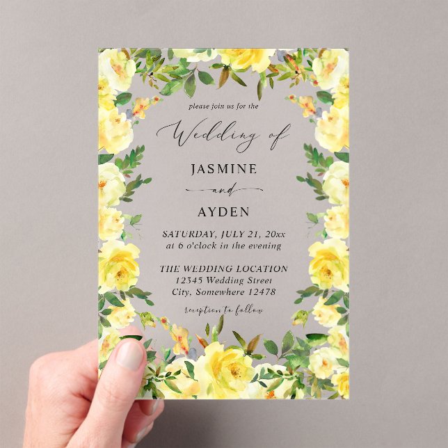 Invitations En Acrylique Mariage floral jaune V3 (In situ (ordinateur de poche))