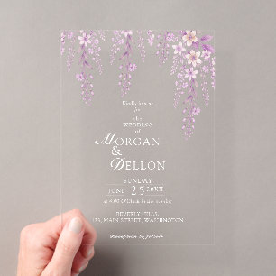 Invitations En Acrylique Mariage Floral Lavande Douce Élégante