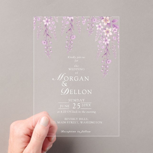 Invitations En Acrylique Mariage Floral Lavande Douce Élégante (In situ (ordinateur de poche))