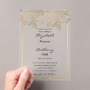 Invitations En Acrylique Mariage floral luxueux violet foncé élégant