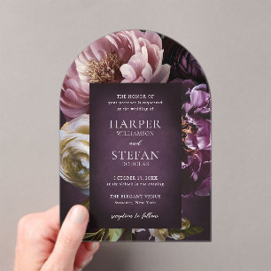 Invitations En Acrylique Mariage Floral Maximaliste Violet Élégant