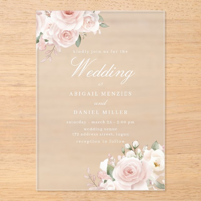 Invitations En Acrylique Mariage Floral Merveilleux Teint Divin (Recto)