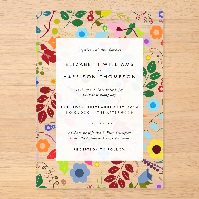 Invitations En Acrylique Mariage Floral Moderne Bohème Chic (Recto)