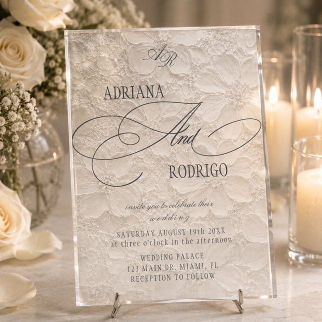 Invitations En Acrylique Mariage Floral Monogramme (Créateur téléchargé)