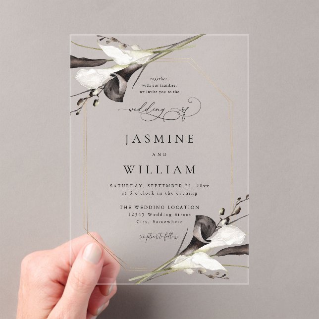 Invitations En Acrylique Mariage floral noir et blanc 2 (In situ (ordinateur de poche))