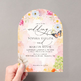 Invitations En Acrylique Mariage Floral Pastel Aquarelle Élégant 