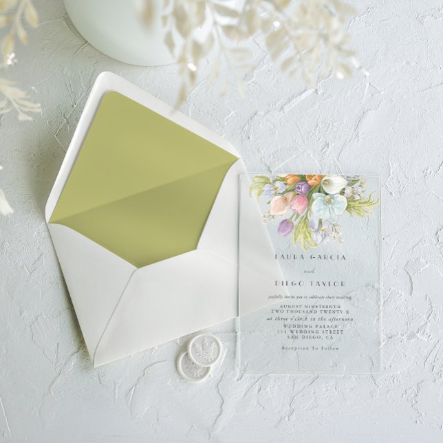 Invitations En Acrylique Mariage Floral Pastel Été (Créateur téléchargé)