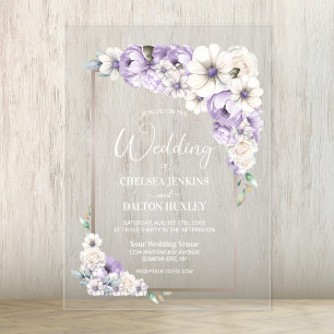 Invitations En Acrylique Mariage floral pourpre