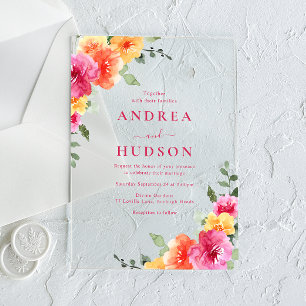 Invitations En Acrylique Mariage Floral Printanier Été Audacieux & Vibrant