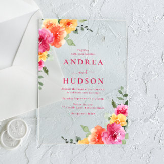 Invitations En Acrylique Mariage Floral Printanier Été Audacieux & Vibrant