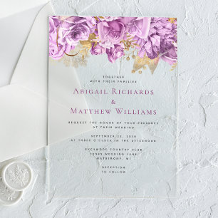 Invitations En Acrylique Mariage Floral Romantique Lilas Or