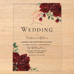 Invitations En Acrylique Mariage Floral Romantique Rose Rouge