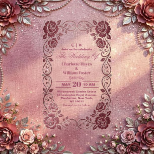 Invitations En Acrylique Mariage Floral Rose Fushia Argent Romantique