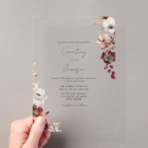Invitations En Acrylique Mariage Floral Rustique Bourguignon Rose