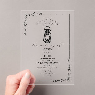 Invitations En Acrylique Mariage Floral Rustique Lanterne Vintage