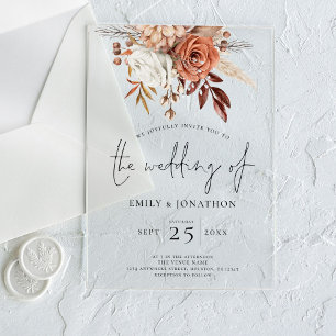 Invitations En Acrylique Mariage Floral Terracotta Bohème Rustique