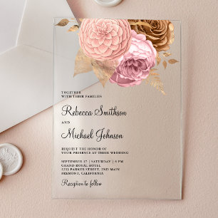 Invitations En Acrylique Mariage Floral Terreux Roses Roses