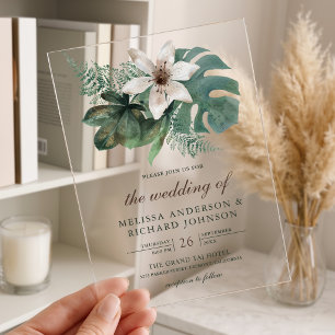 Invitations En Acrylique Mariage floral tropical à l'aquarelle