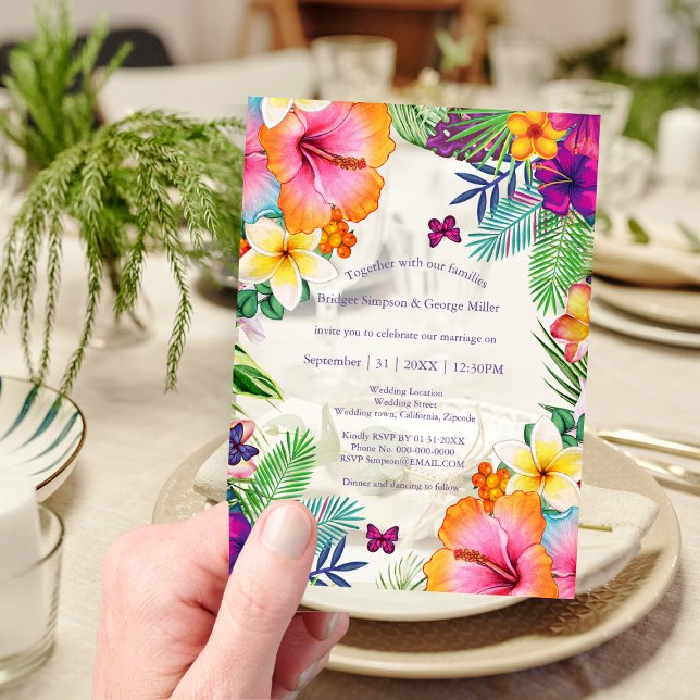 Invitations En Acrylique Mariage floral tropical hawaïen coloré (Créateur téléchargé)