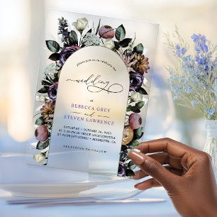 Invitations En Acrylique Mariage Floral Turquoise Violet Élégant