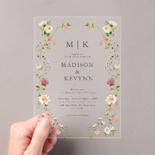 Invitations En Acrylique Mariage floral vert et blanc