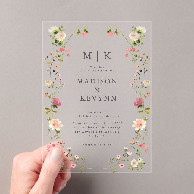 Invitations En Acrylique Mariage floral vert et blanc (In situ (ordinateur de poche))