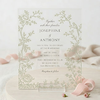 Invitations En Acrylique Mariage Floral Vert Sauge Chinoiserie