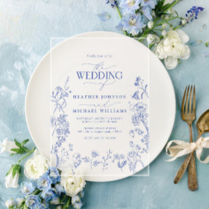 Invitations En Acrylique Mariage Floral Victorien Bleu Chinois